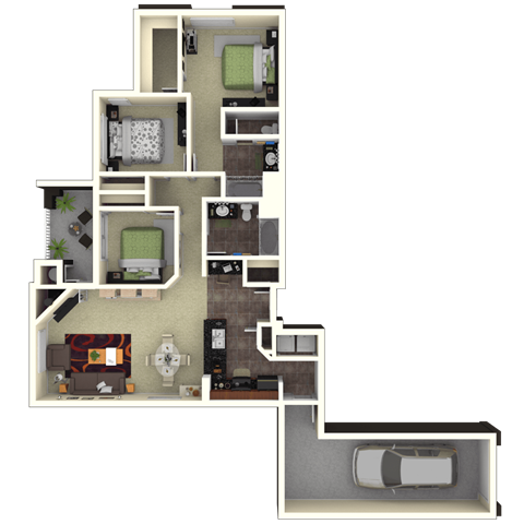 Floor plan for 3 beds, 2 baths, 1572 sqft